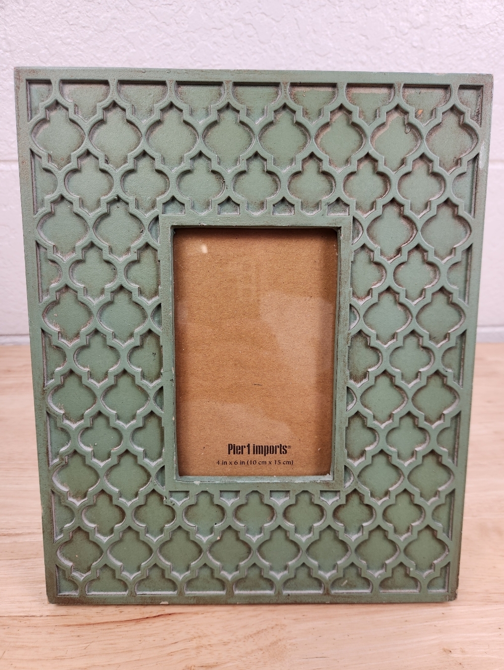 Pier 1 Imports 3D Quatrefoil Pattern Picture Frame Sage Green Color Boho Cottage